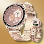 Montre connectée femme bracelet acier rose or "Pulsaristra" - Vignette | Caribeole