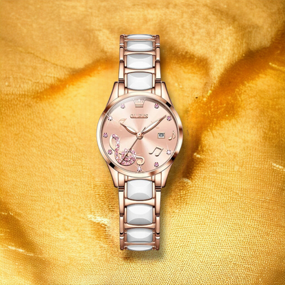 Montre Rose Or Femme Bracelet Acier Blanc - "Yara" | CARIBEOLE