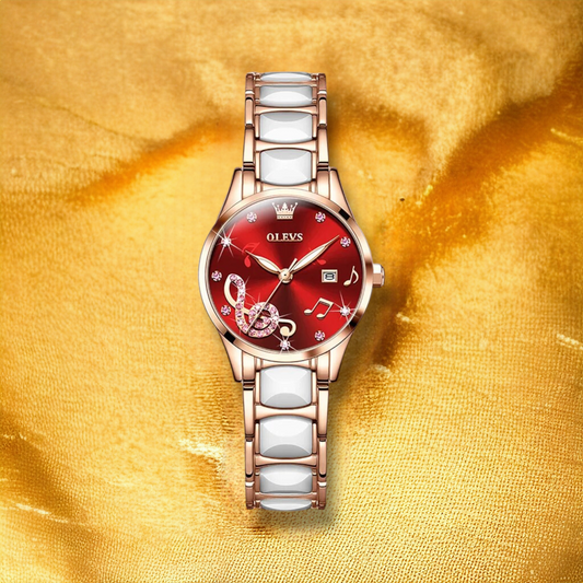 Montre Rouge Femme Bracelet Acier - "Sona" | CARIBEOLE