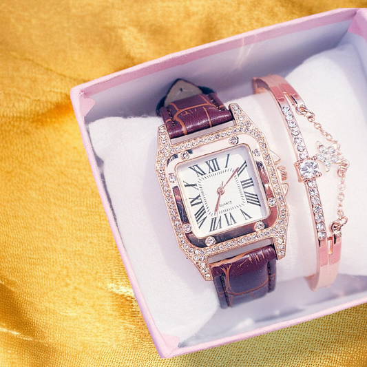 Coffret Montre Femme Marron - "Bina" | CARIBEOLE