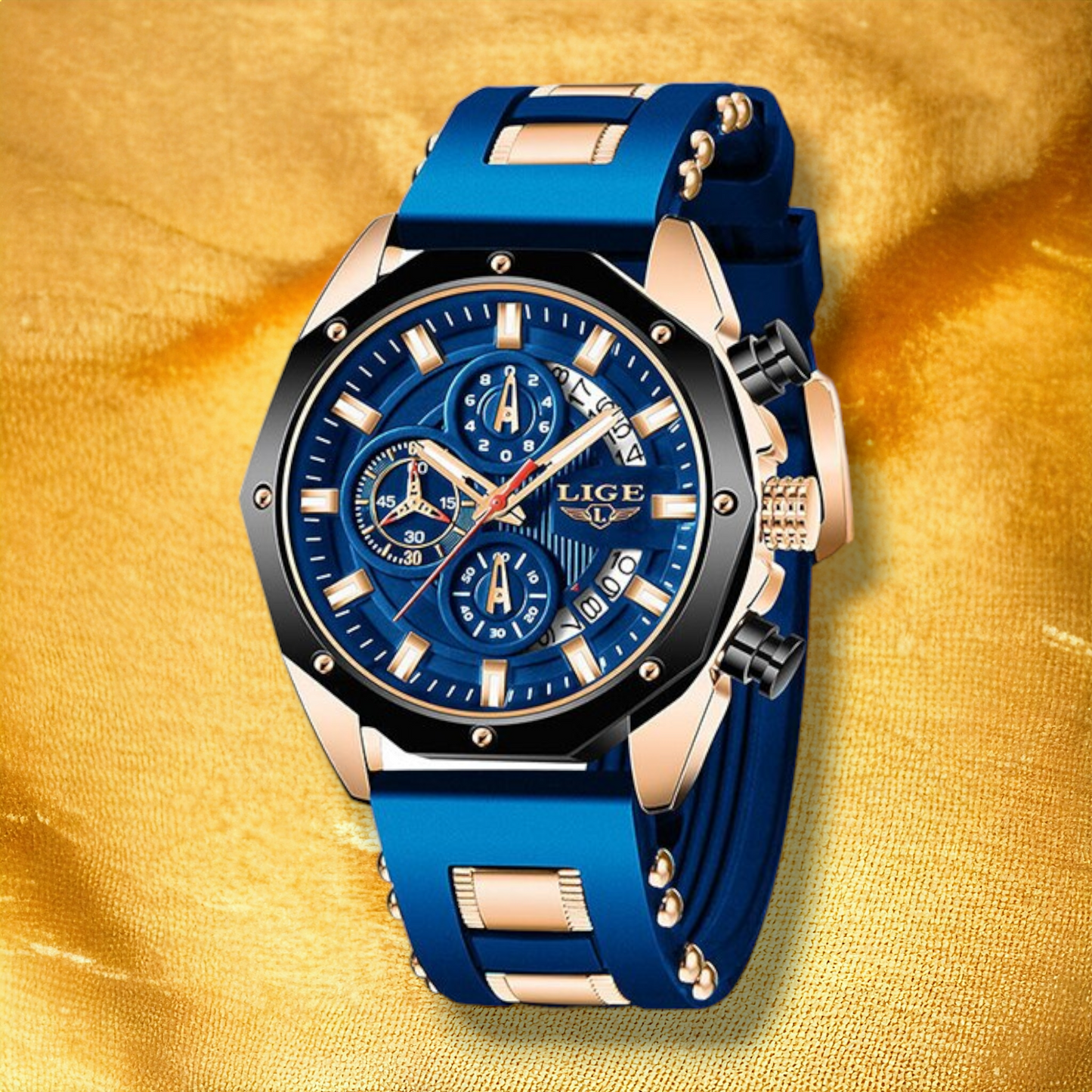 Montre Bleue Femme Rose Or - "Wina" | CARIBEOLE