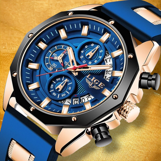 Montre Bleue Femme Rose Or - "Wina"