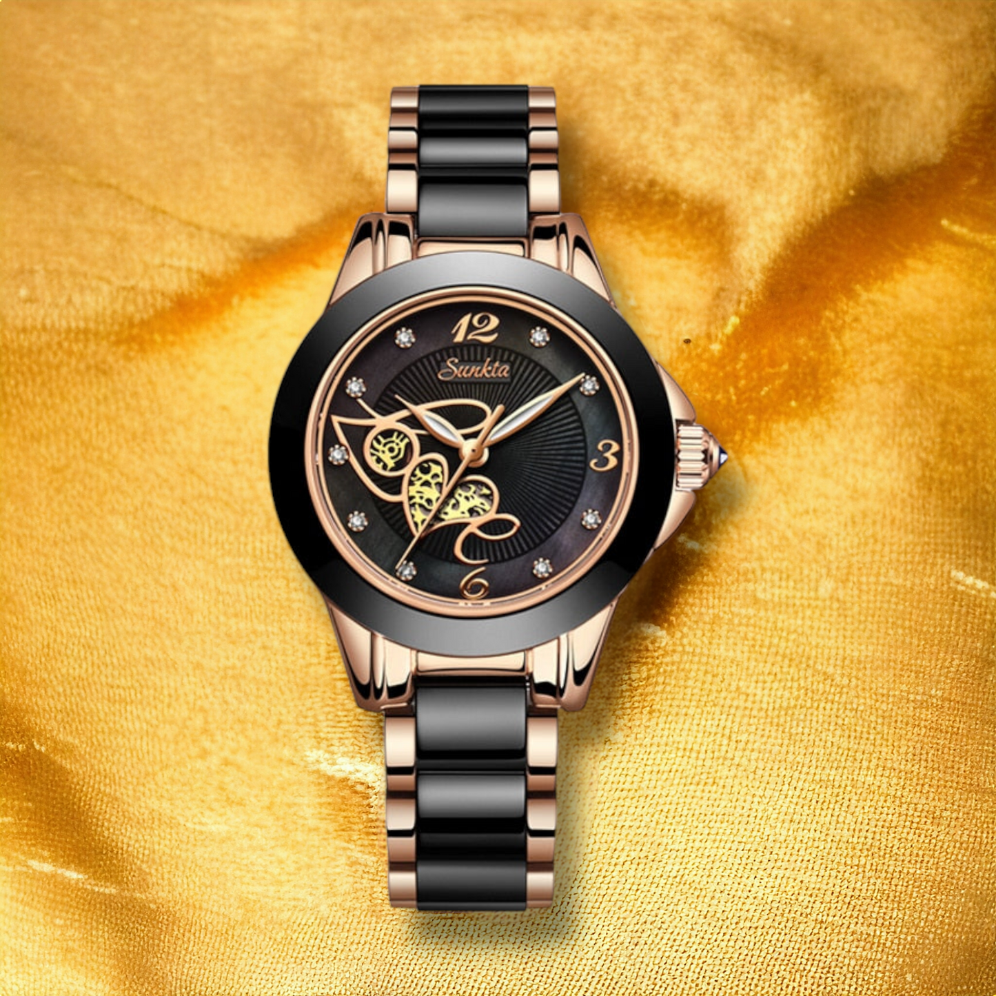 Montre Femme Bracelet Acier Noire Rose Or - "Delia" | CARIBEOLE