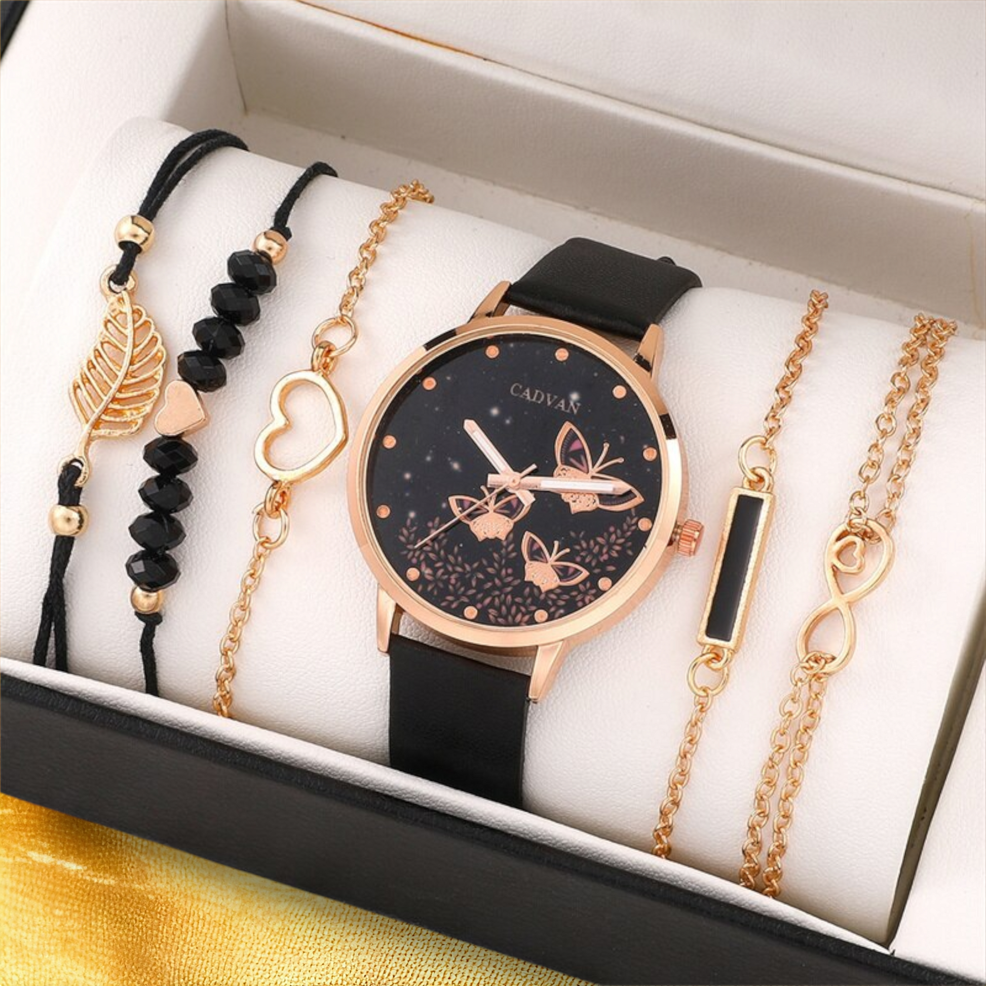 Ensemble Montre et Bracelet Noire - "Qiana" | CARIBEOLE