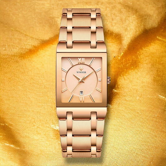 Montre femme rectangulaire acier rose et or - "Adelina"