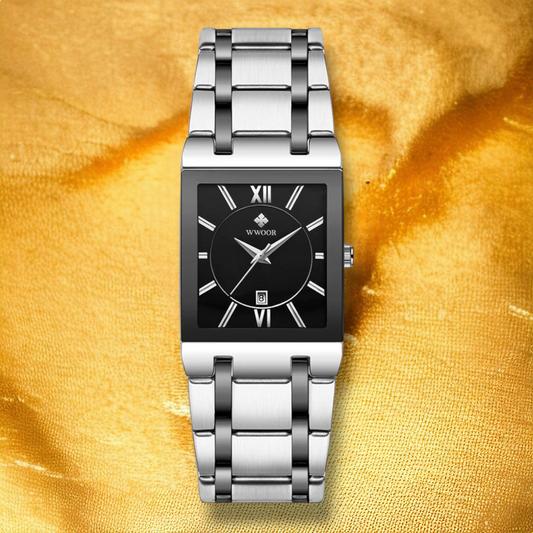 Montre femme acier rectangulaire argent et noire - "Abriella"