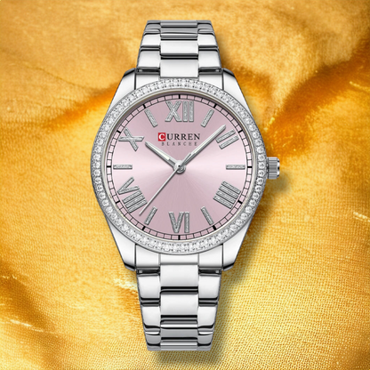 Coffret Montre Femme Argenté Rose - "Freya"