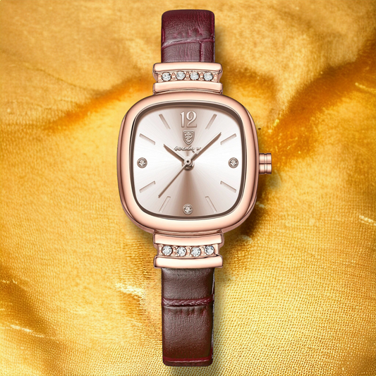 Montre femme cuir carré Rose Or - "Alexa"