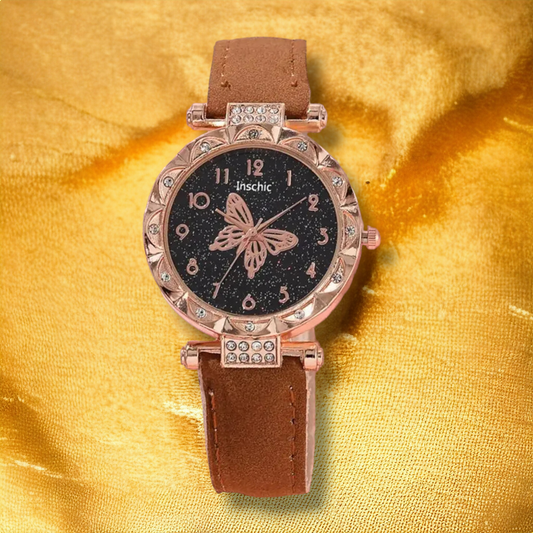 Coffret Montre Papillon Marron - "Gloria"