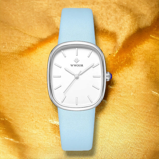 Montre Carré Femme Argenté Bleu - "Emma"