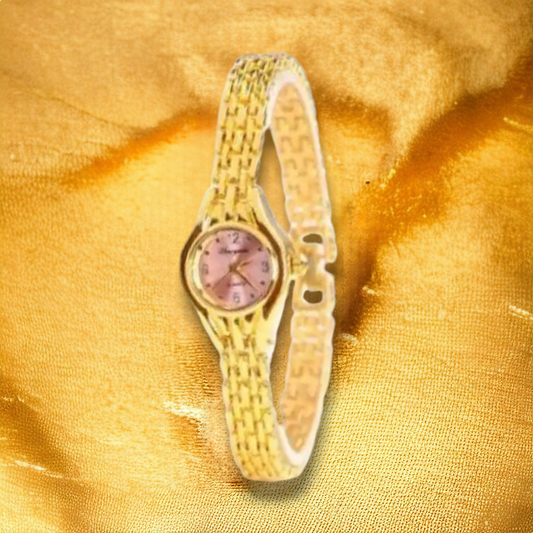 Montre femme bracelet acier avec petit cadran doré rose - "Arianna"