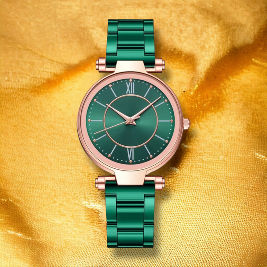 Montre femme acier inoxydable cadran vert - "Clitoria"