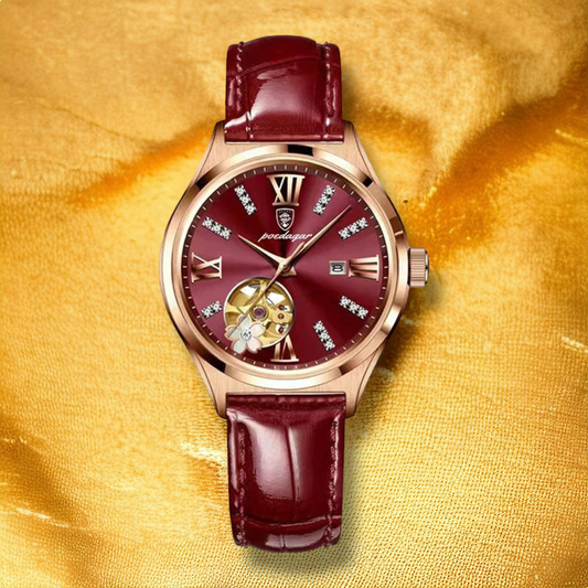 Montre Femme Bracelet Cuir Marron - "Katerina"