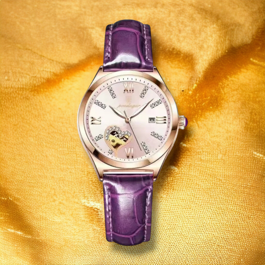 Montre Femme Bracelet Cuir Violet Rose - "Keilana"