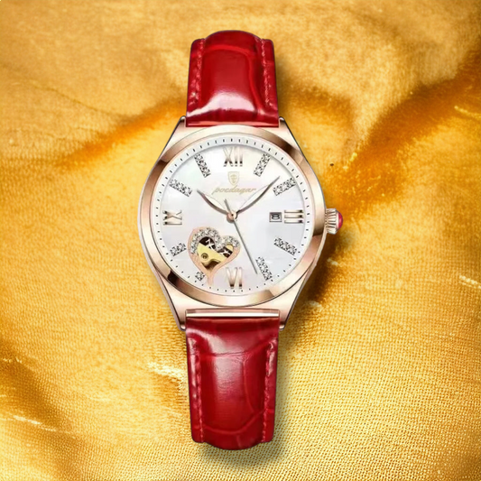 Montre Femme Bracelet Cuir Rouge et Blanc - "Kassia"