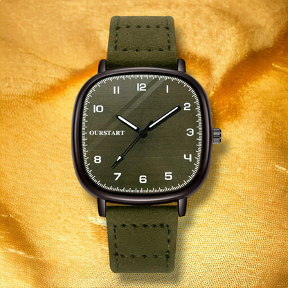 Montre élégante avec bracelet en cuir vert - "Elena"