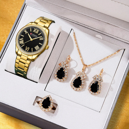 Coffret Montre Femme Diamant Or Noire - "Carola"